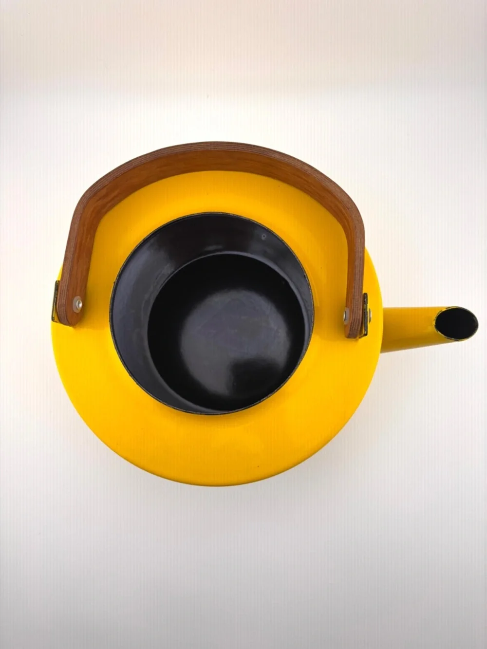 Vintage Copco Yellow Enamel Tea Kettle With Teak Handle And Knob